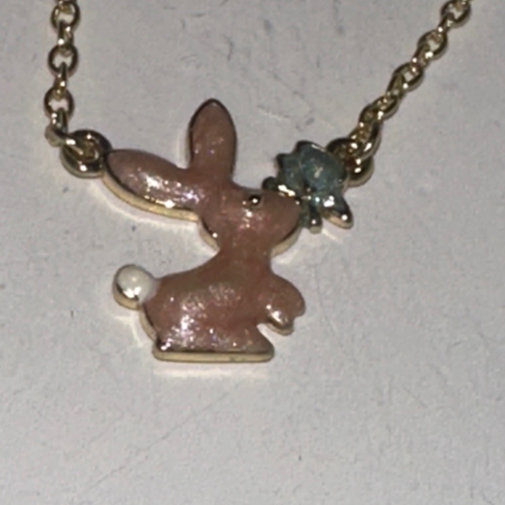Girl Nation Pink Glitter Bunny Rabbit Necklace 14K Gold Plated Hypoallergenic